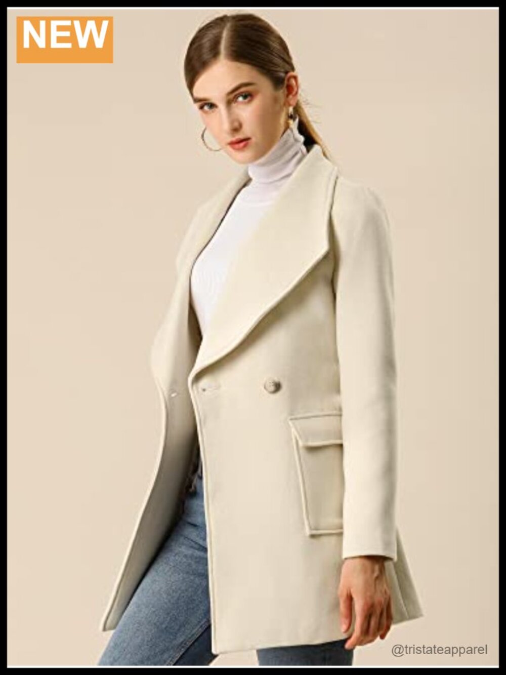 Women Winter Wrap Coat Long Sleeve Tie Belt Shawl Collar Peacoat - Picture 4 of 6